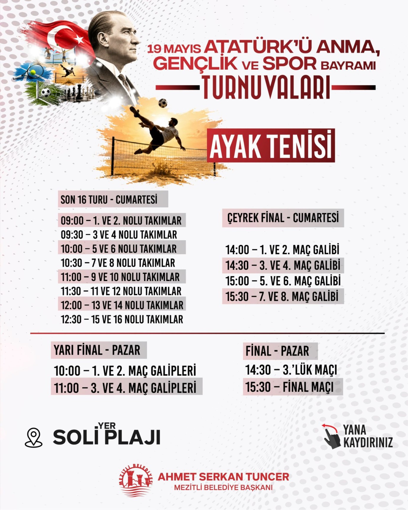 MEZİTLİ BELEDİYESİ’NDEN 19 MAYIS’A ÖZEL SPOR TURNUVALARI