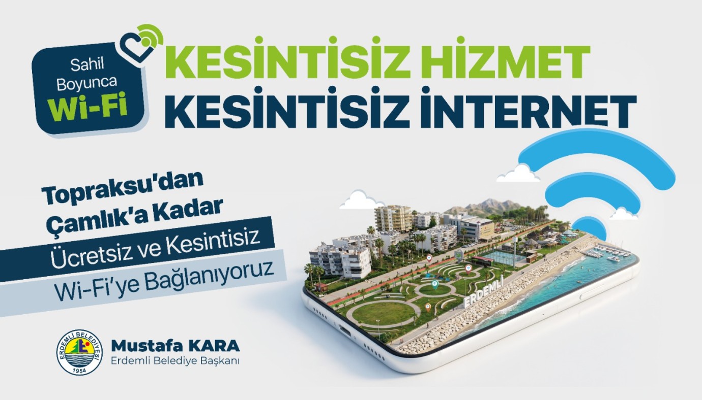 Erdemli sahilinde dijital dönem; kesintisiz ve ücretsiz internet dönemi başladı