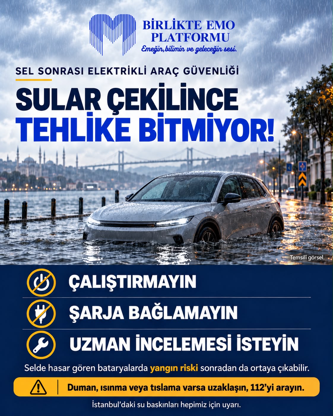 Birlikte EMO Platformu’ndan sel sonrası elektrikli araç uyarısı: “Sular çekilince tehlike bitmiyor”